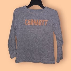 Carhartt Kids Heather Gray Long Sleeve Tee with Orange Logo